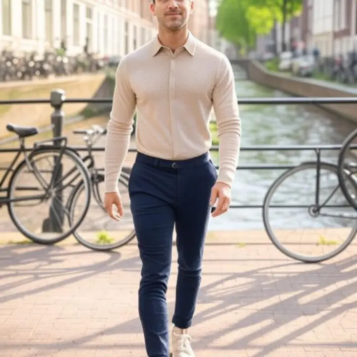 Editorial casual menswear lookbook shot in Amsterdam