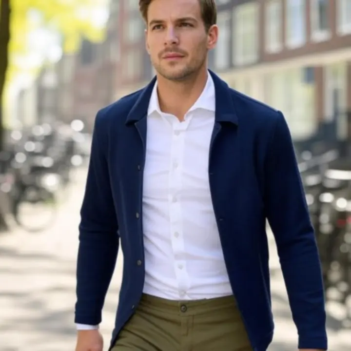 Man wearing seasonal outfit on an Amsterdam street